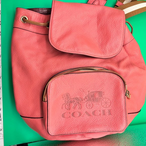 Coach 90399 Jes Horse & Carriage Logo Embossed Bright Coral Back Pack - Picture 10 of 10
